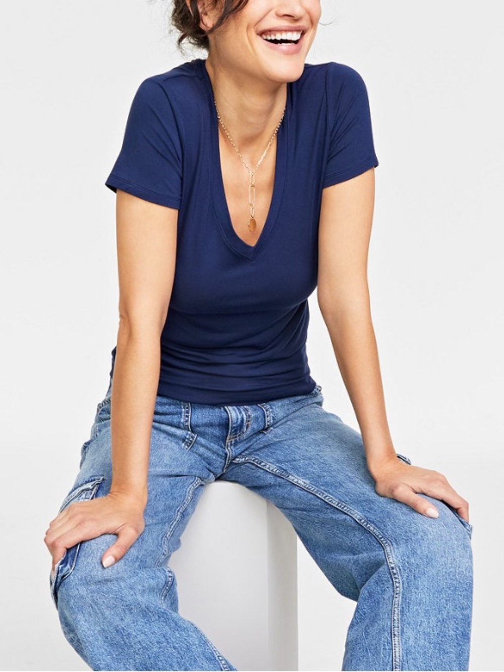 On 34th Women's Modal V-Neck T-Shirt, Created for Macy's small blue